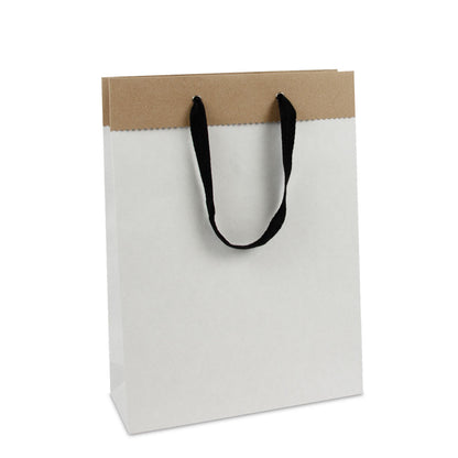Luxe papieren draagtassen van gerecycled wit/bruin duplex papier