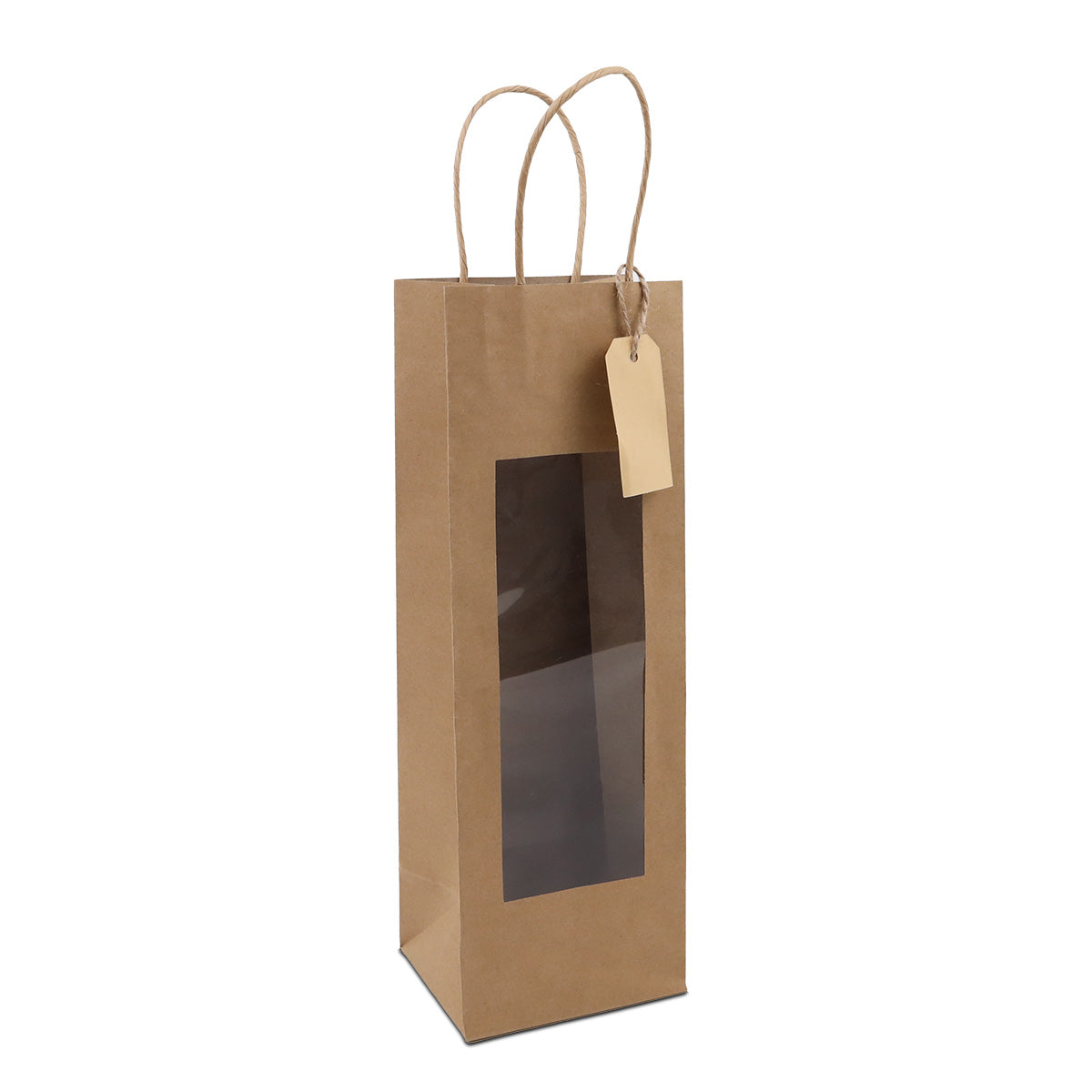 Papieren cadeautasjes met venster en hangtag