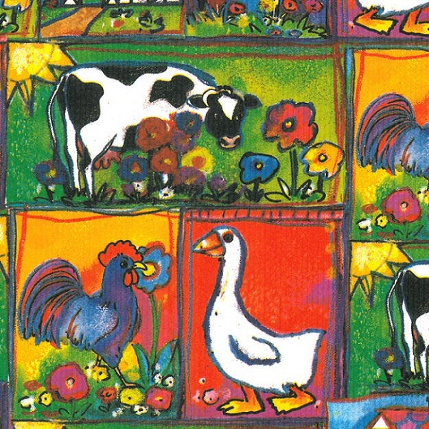 Wit gestreept cadeaupapier - Boerderij dessin