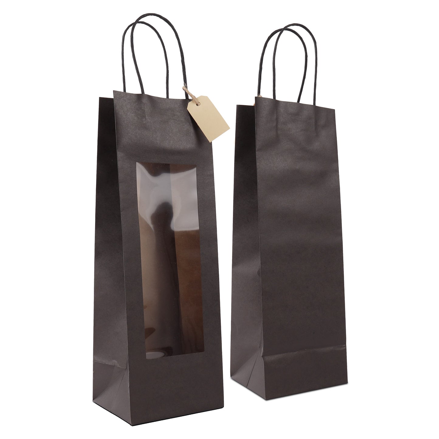 Papieren cadeautasjes met venster en hangtag