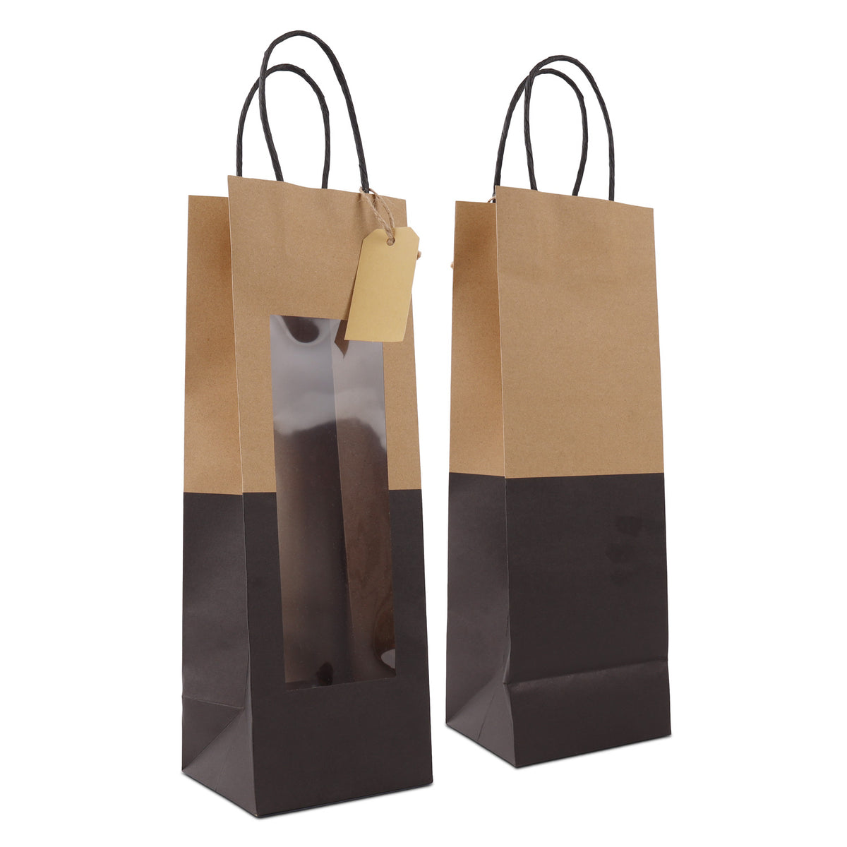 Papieren cadeautasjes met venster en hangtag