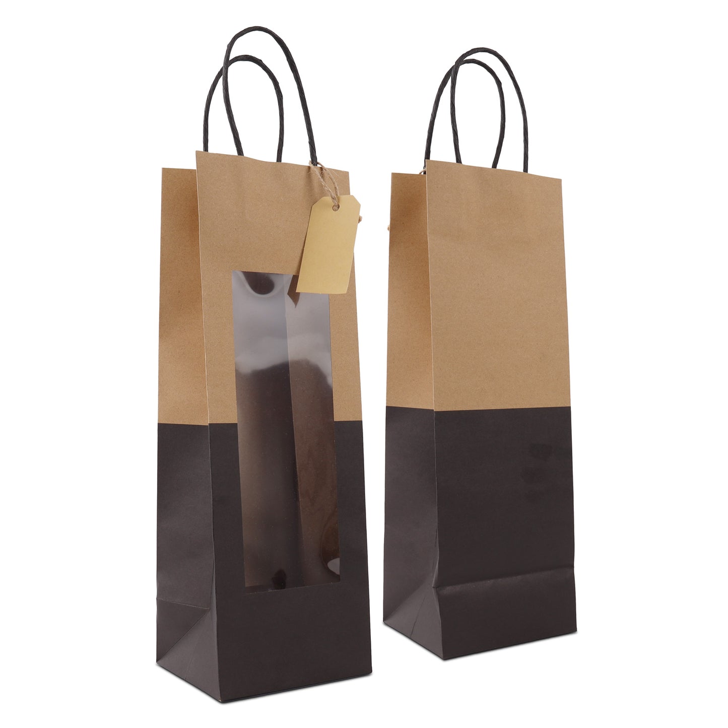 Papieren cadeautasjes met venster en hangtag